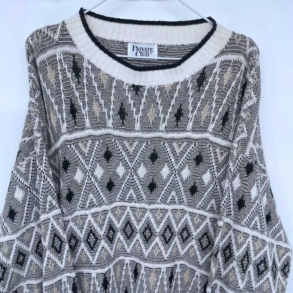 Vintage‎ 90s Private Club Mens Geometric Diamond Knit Sweater Pullover Medium